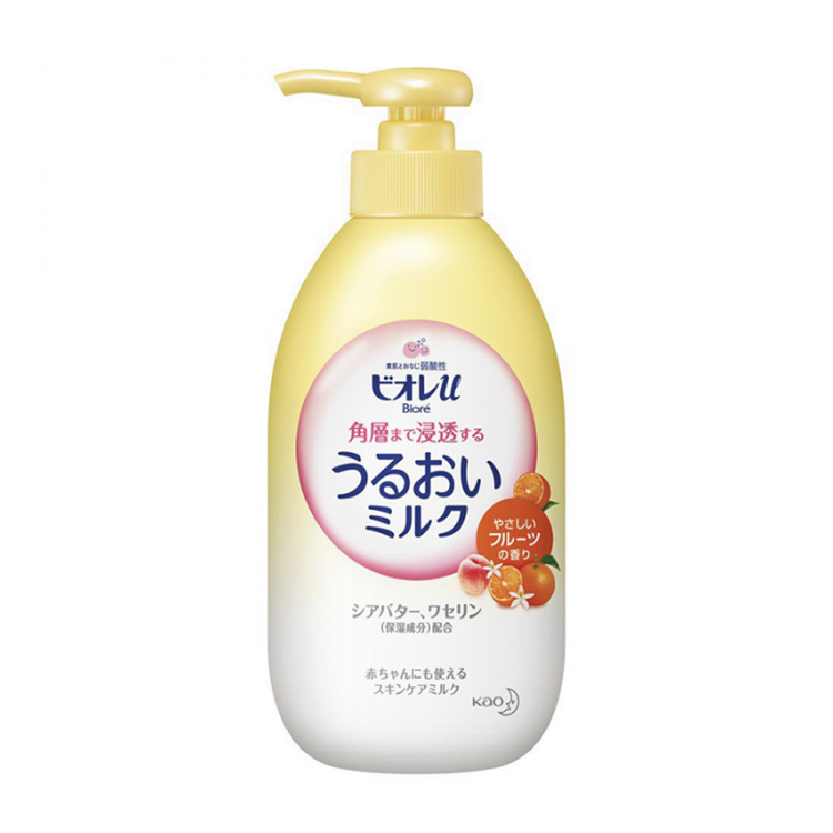 Crème hydratante Kao Biore U (lait / beurre de karité / vaseline / fruits / 300 ml)