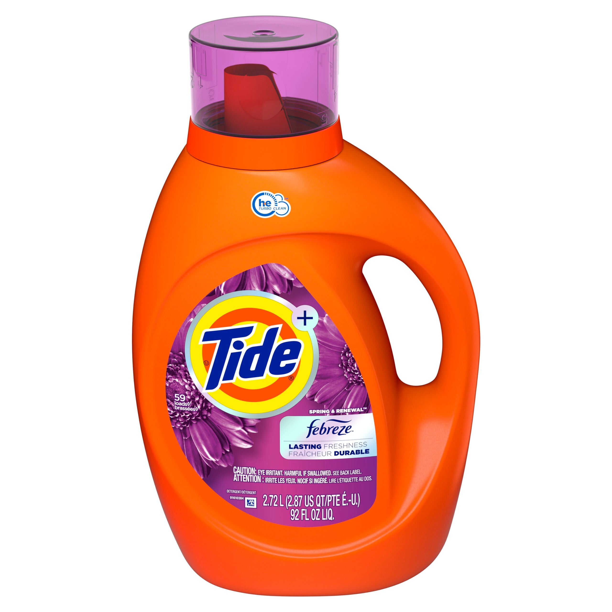 Tide Liquid Laundry Detergent High Efficiency Febreze Spring&Renwel 59Loads (2.72L)