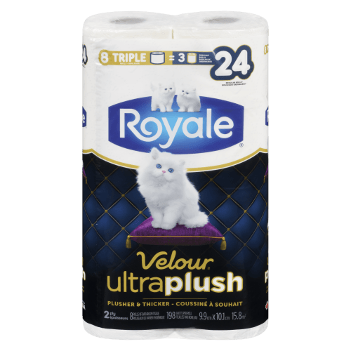 Royale Velour Toilet Paper Ultra Plush 8TR=24R 2Ply 198S(8 Rolls)