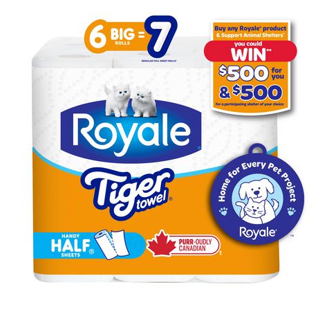 Royale Tiger Paper Towels 6BR=7R 2Ply HS 65S (6Rolls)