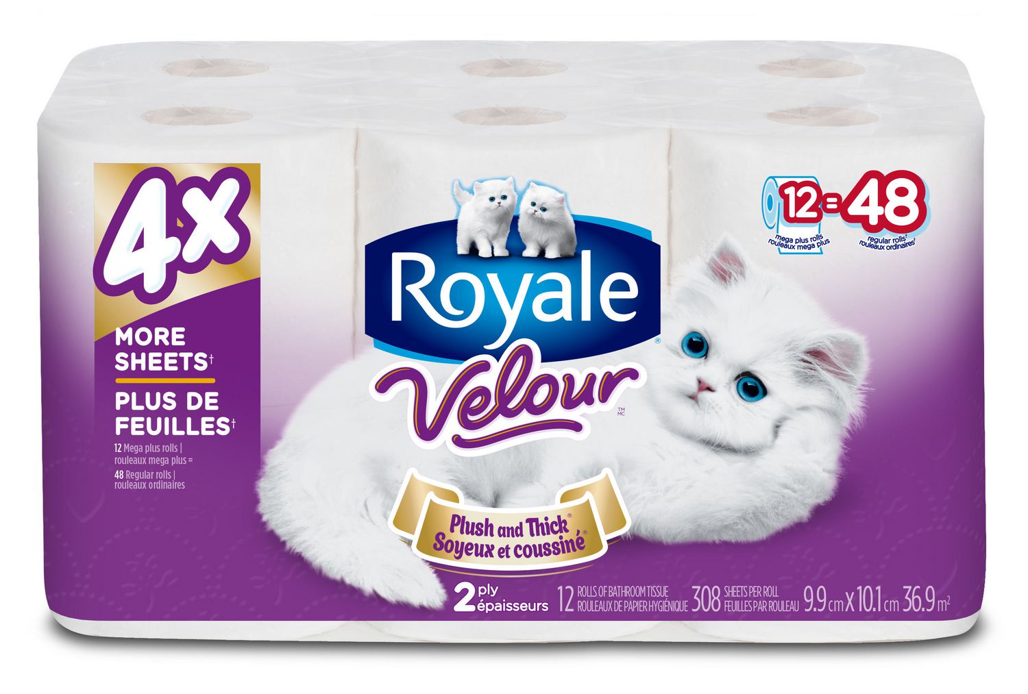 Royale Velour Toilet Paper 12MPR=48R 2Ply 284S (12Rolls)